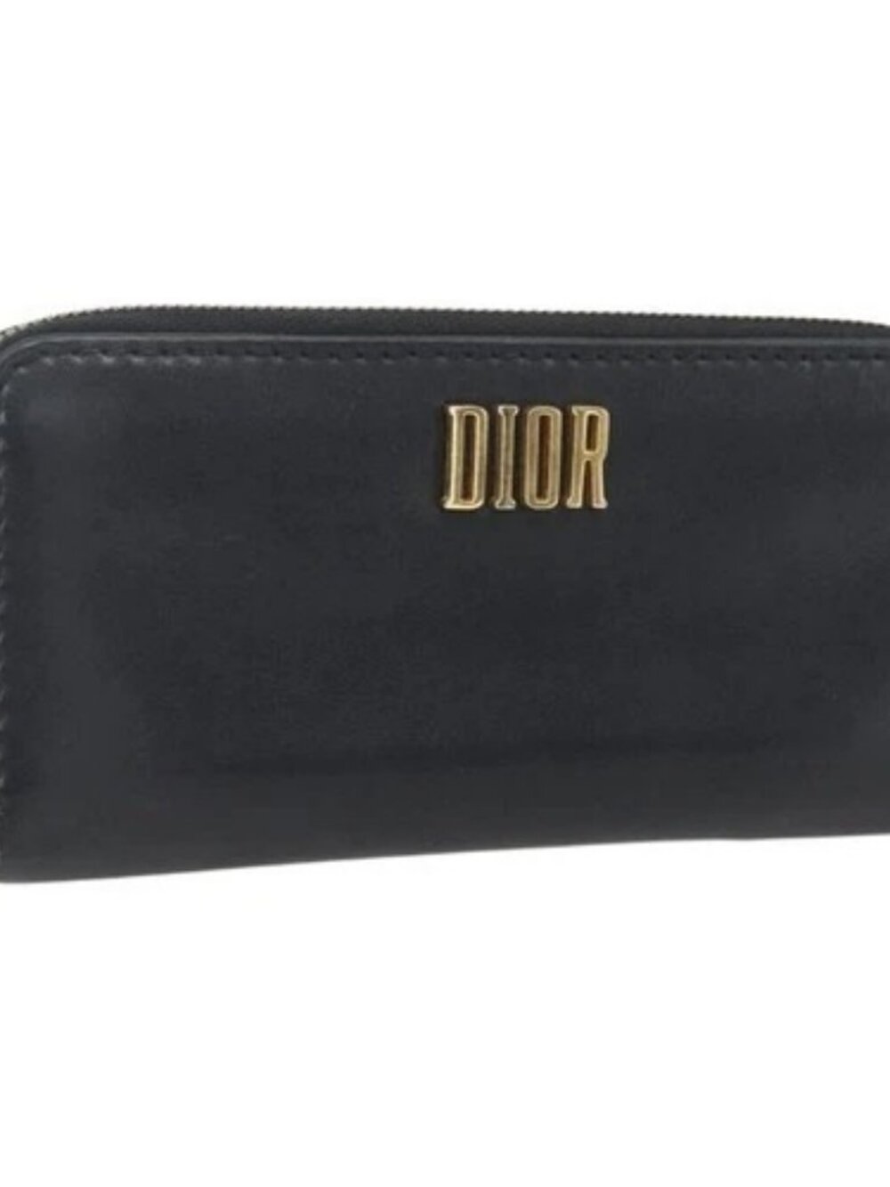 Christian Dior Round Long Wallet Leather Black Gold Auth am10801 - Picture 1 of 16